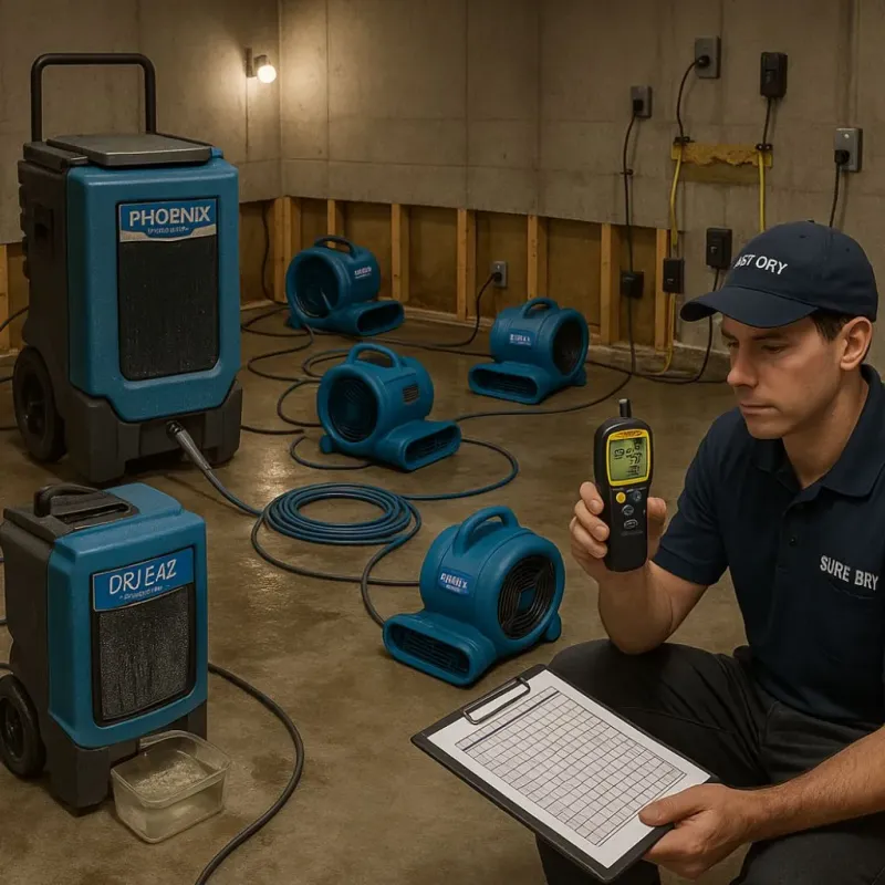 Structural Drying and Dehumidification process in Somerville, TX